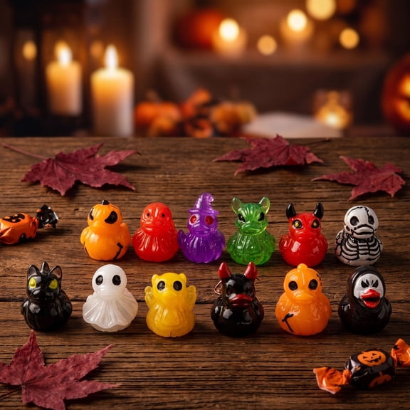 Mini Halloween Duck Figurines Resin Glow in the Dark Ducks 60 PCS, Devil Ghost Skeleton Mini Duck Statues, Cute Spooky Mini Duck Ornaments for Tabletop, Shelf, Home & Halloween Party Decoration