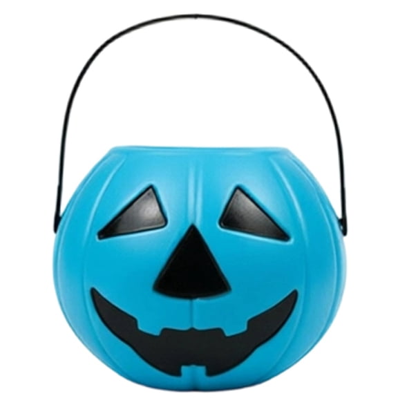Mini Halloween Pumpkin Bucket Blue Plastic Halloween Witches Cauldron Kettle Multi-Purposed Novelty Candy Holder Decor for Halloween Party (1 Pack)