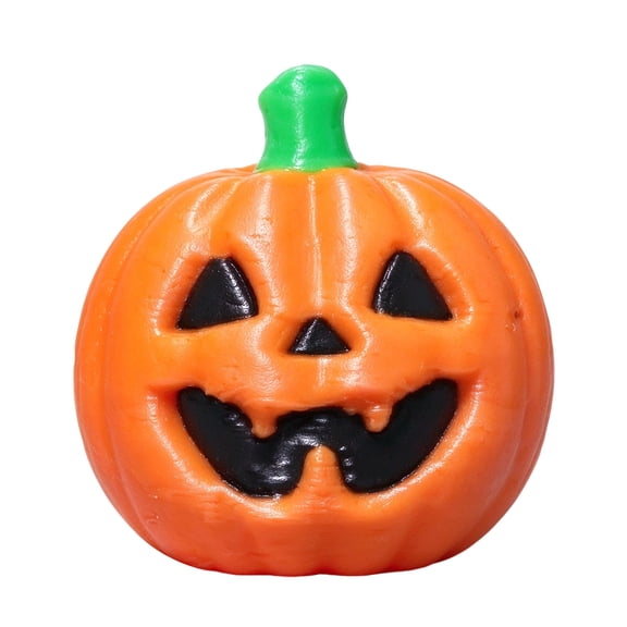 Mini Halloween Pumpkin Figurines Set of 10, Small Jack-o-Lantern Pieces with Green Stems & Carved Faces, Spooky Tabletop Decor for Favor Bags