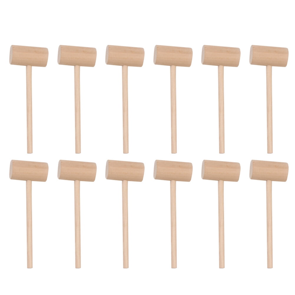 Mini Hammer 12pcs Solid Wood Mini Hammers Hitting Hammer Cake Mallet Kids Educational Toy (Round