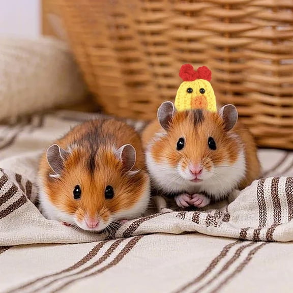 Mini Hamster Hat Cute Crochet Animal Themed Headwear Handmade Small Pet Hat with Chick Rabbit Design Adjustable Soft Knit Small Animal Photo Props for Chinchilla Guinea Pig Daily Dress-Up