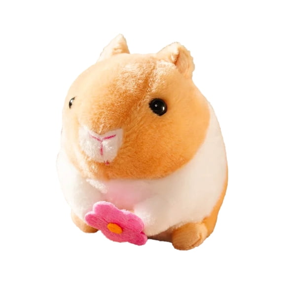 Mini Hamster Plush Toy with Flower - Soft Stuffed Animal for Kids, Cute Interactive Doll for Children's Gift One Size (3.9 Inches)