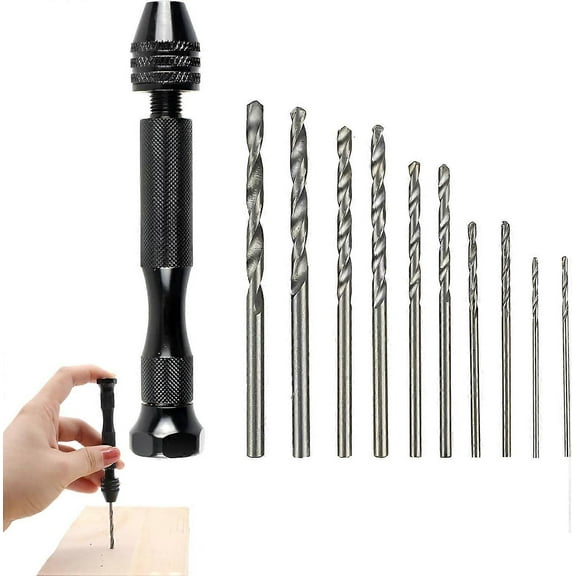Mini Hand Drill Pin Vise - With 10 Twist Drill Bits (0.8-3mm) - For DIY, Casting Resin Drilling, Model Making, Crafts
