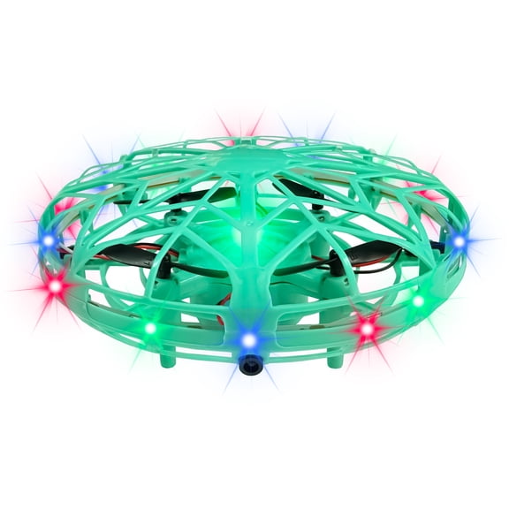 Mini Hand Drone for Kids Adults, 360° Drone Mini Helicopter RC UFO Flying Toy With Colorful light strip, Hand Operated Sensory Flying Drone UFO Toy for Boys Girls, Green