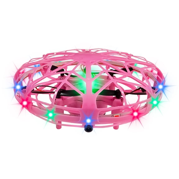 Mini Hand Drone for Kids Adults, 360° Drone Mini Helicopter RC UFO Flying Toy With Colorful light strip, Hand Operated Sensory Flying Drone UFO Toy for Boys Girls, Pink