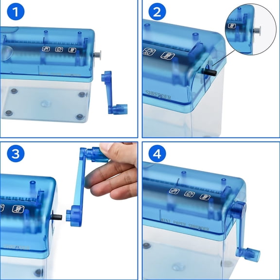 Mini Hand Shredder Portable Paper Manual Documents Cutting Tool Home Office Desktop Stationery Christmas Birthday Gift Blue