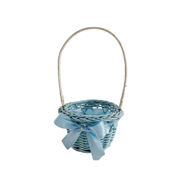 Mini Hand-Woven Flower Basket, Blue Plastic Decorative Basket For Artificial Flowers, Small Storage Organizer, 19x12cm