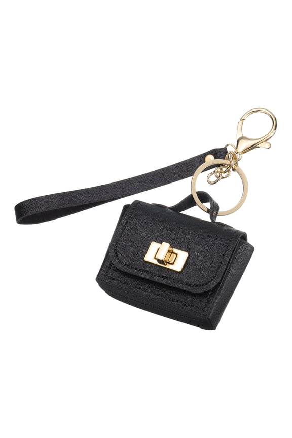 Mini HandBag Keychain, Cute Coin Purse Keychain PU Leather Backpack Purse Key Chain, Black
