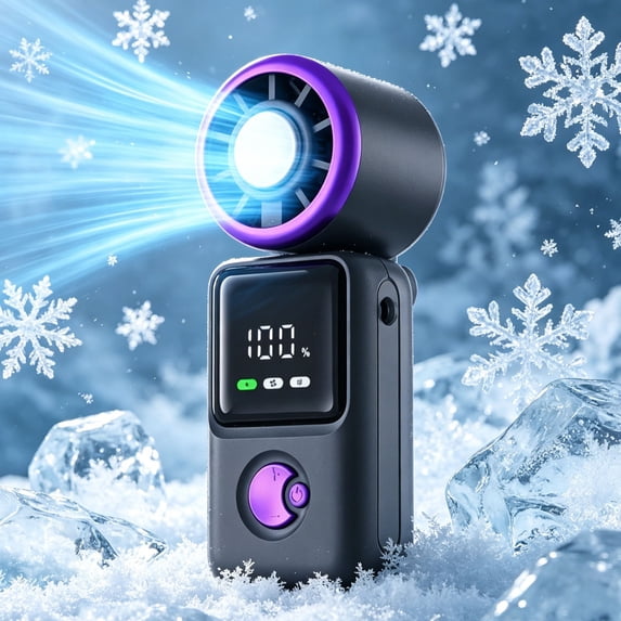 Mini Handheld Cooling Fan with Ice Compress, Portable Rechargeable Foldable Fan, High Speeds Personal Fan with Digital Display for Outdoor Travel
