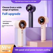 Mini Handheld Fan 100-Speed - Digital Display, USB-C Rechargeable, Lanyard - Handheld Fan