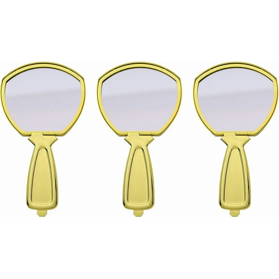 Set of 3 Handheld Magnifying Compact Mirrors With Reflective Metal Finish (Gold)