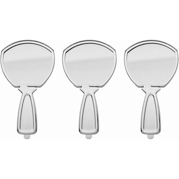 Set of 3 Handheld Magnifying Compact Mirrors With Reflective Metal Finish (Silver)