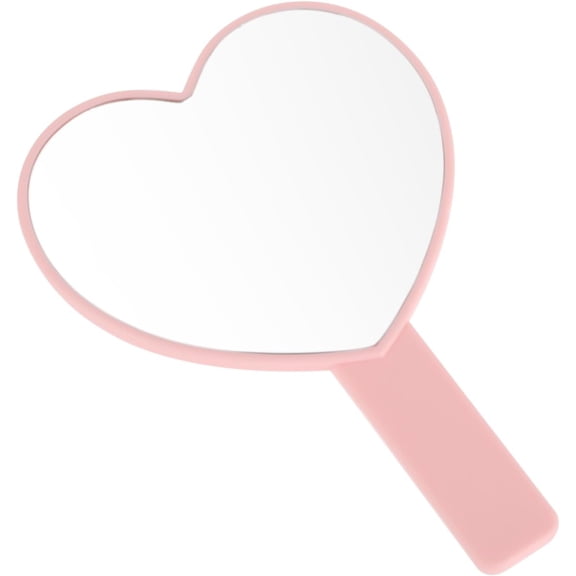 Mini Handheld Makeup Mirror Heart Shaped 2x Single-Sided Mirror Travel Cosmetic Mirrors Portable Vanity Mirrors Look Reflector Tool Fit Daily, Shaving, Beautifying, Travel (Pink)