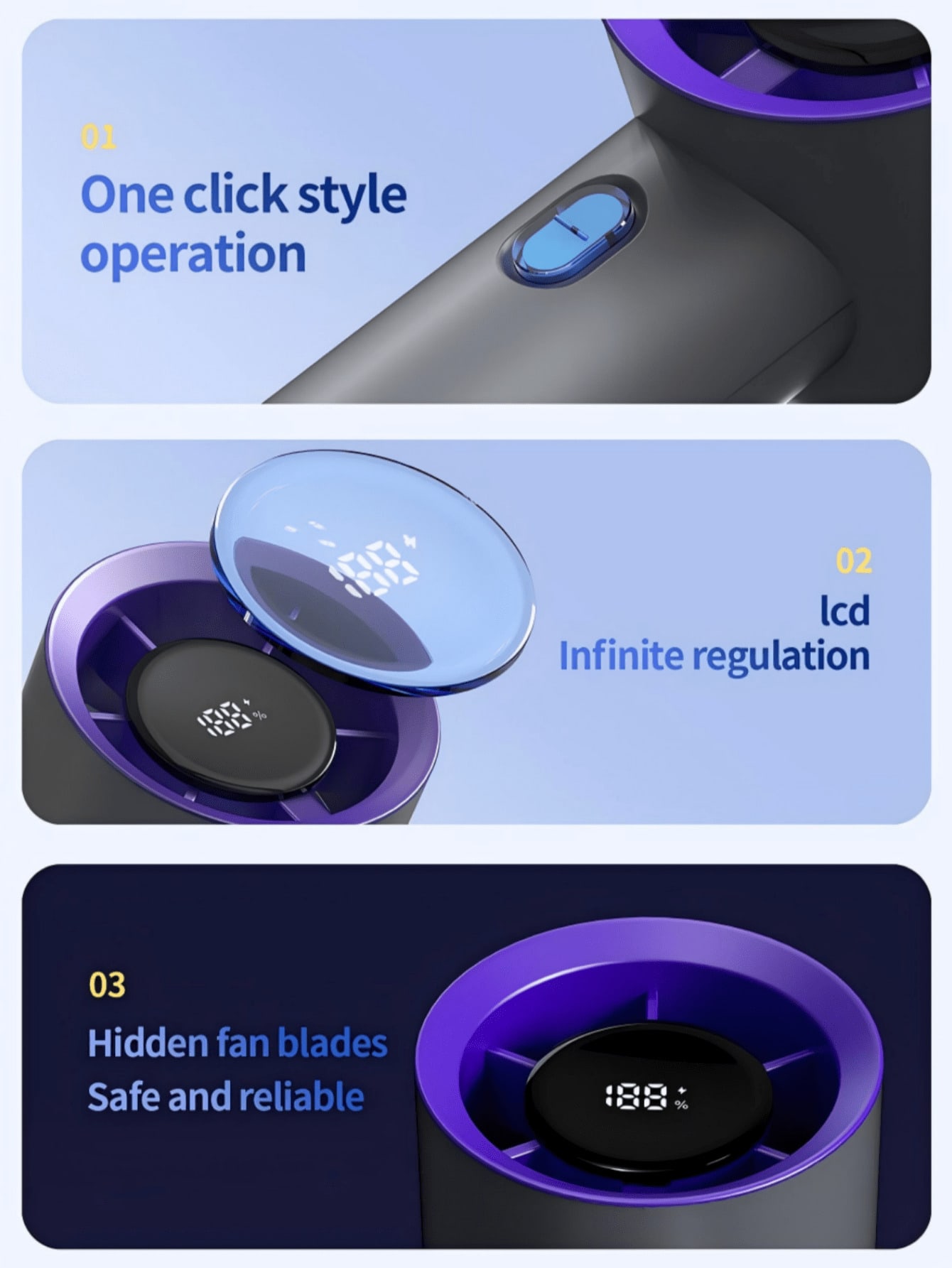 Mini Handheld, Portable Turbo Handheld Fan-Adjustable Speed Settings ...