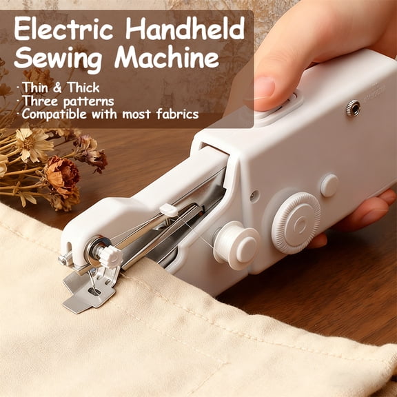 Mini Handheld Sewing Machine Portable Fast Stitching Tool for Clothes Curtain DIY Craft Home Travel Use (White)
