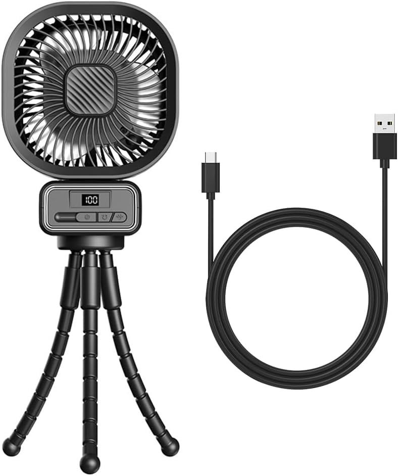 Mini Handheld Stroller Fan,5000mAh Personal Portable Car Seat Baby Fan with Flexible Tripod,Rechargeable Desk Fan with LED Lights Adjustable 3 Speeds for Travel Treadmill Golf Cart, Black