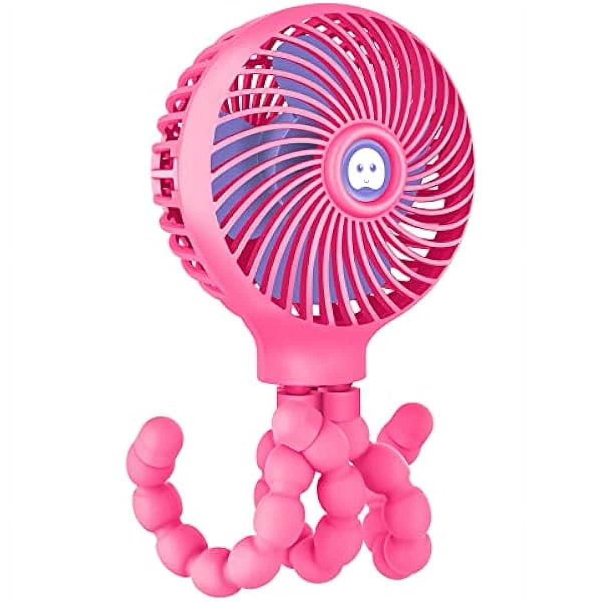 Mini Handheld Stroller Fan, Personal Portable Baby Fan with Flexible Tripod, 2024 Upgraded Version, Gift for Children, Rechargeable Fan for Office Room Car Traveling BBQ Gym Fan (Hot Pink)