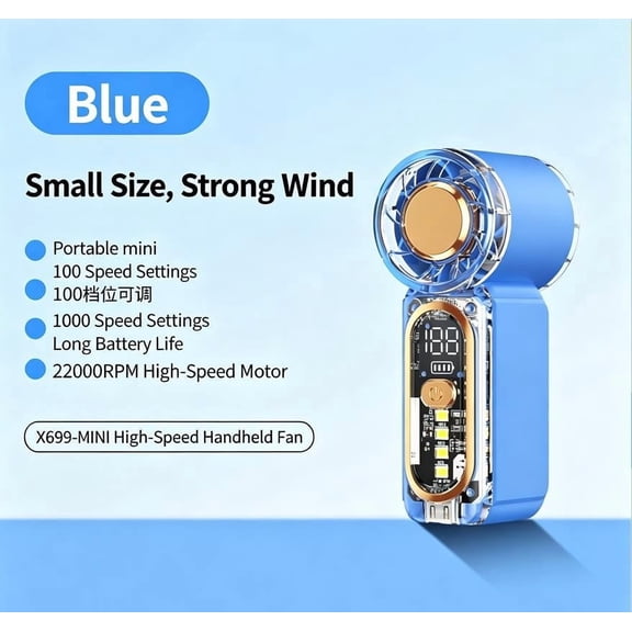 Mini Handheld Turbine Fan, Personal Pocket Electric Fan, Type-C Rechargeable, 22000RPM Brushless Motor, Ultra Quiet with SOS Flashing Light, 1-100 Speed Adjustable for Summer Travel Concerts Outdoor