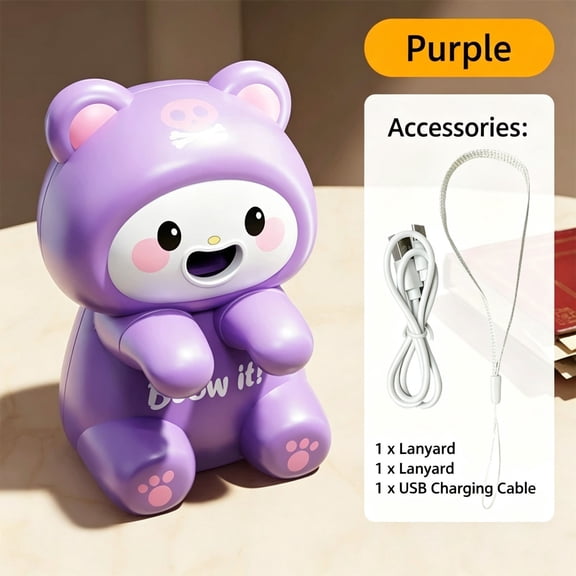 Mini Handheld USB Fan, Rechargeable Portable Clip On Fan, Cute Bear Style, Soft Gentle Wind, Multi-Use for Desk, Drink, and Outdoor Cooling