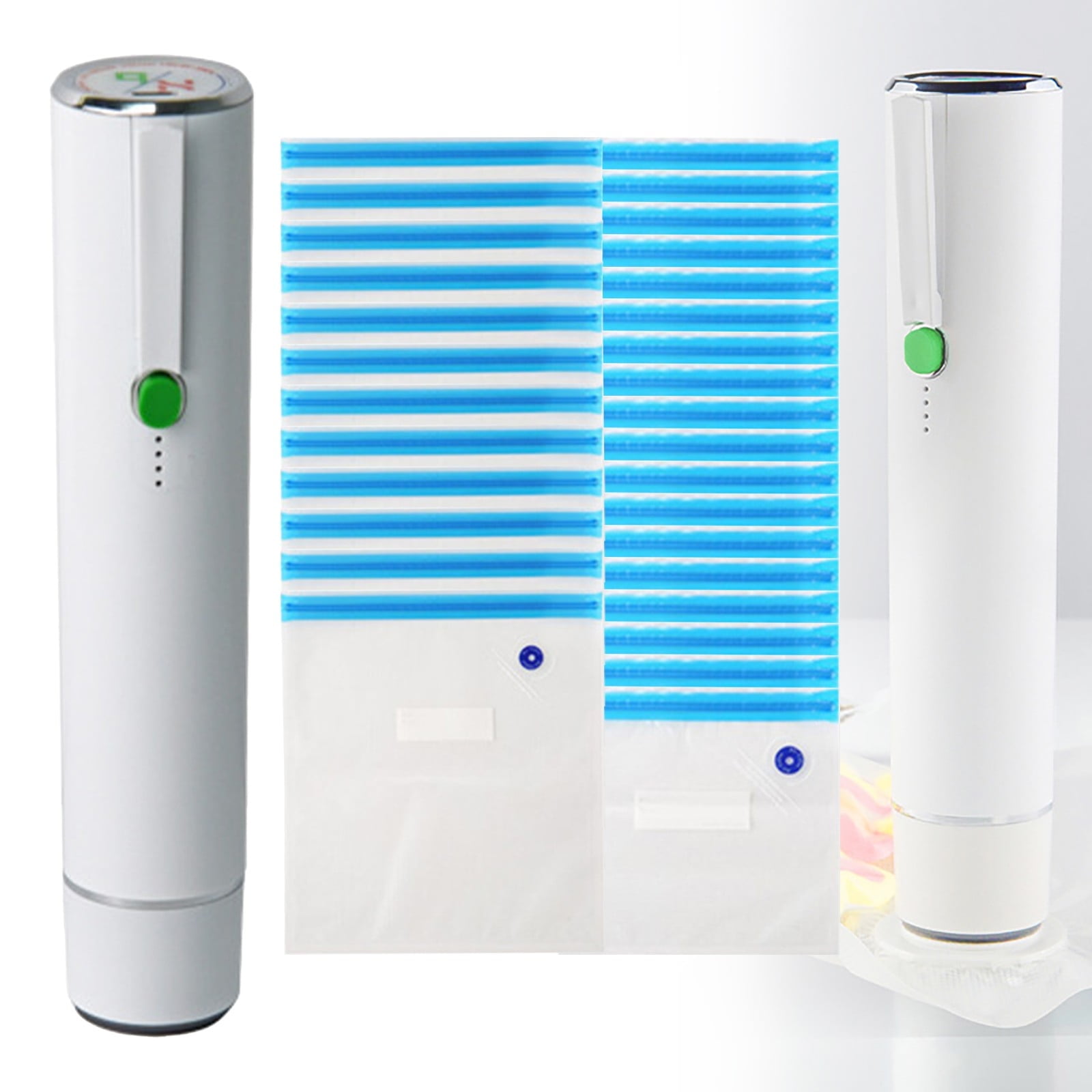 Mini Handheld Vacuum Sealer H9 White Green Button, Portable Cordless Food Vacuum Sealer with 30 Valve Bags for Snacks, Fruits, Vegetables, Meal Prep, Kitchen Storage