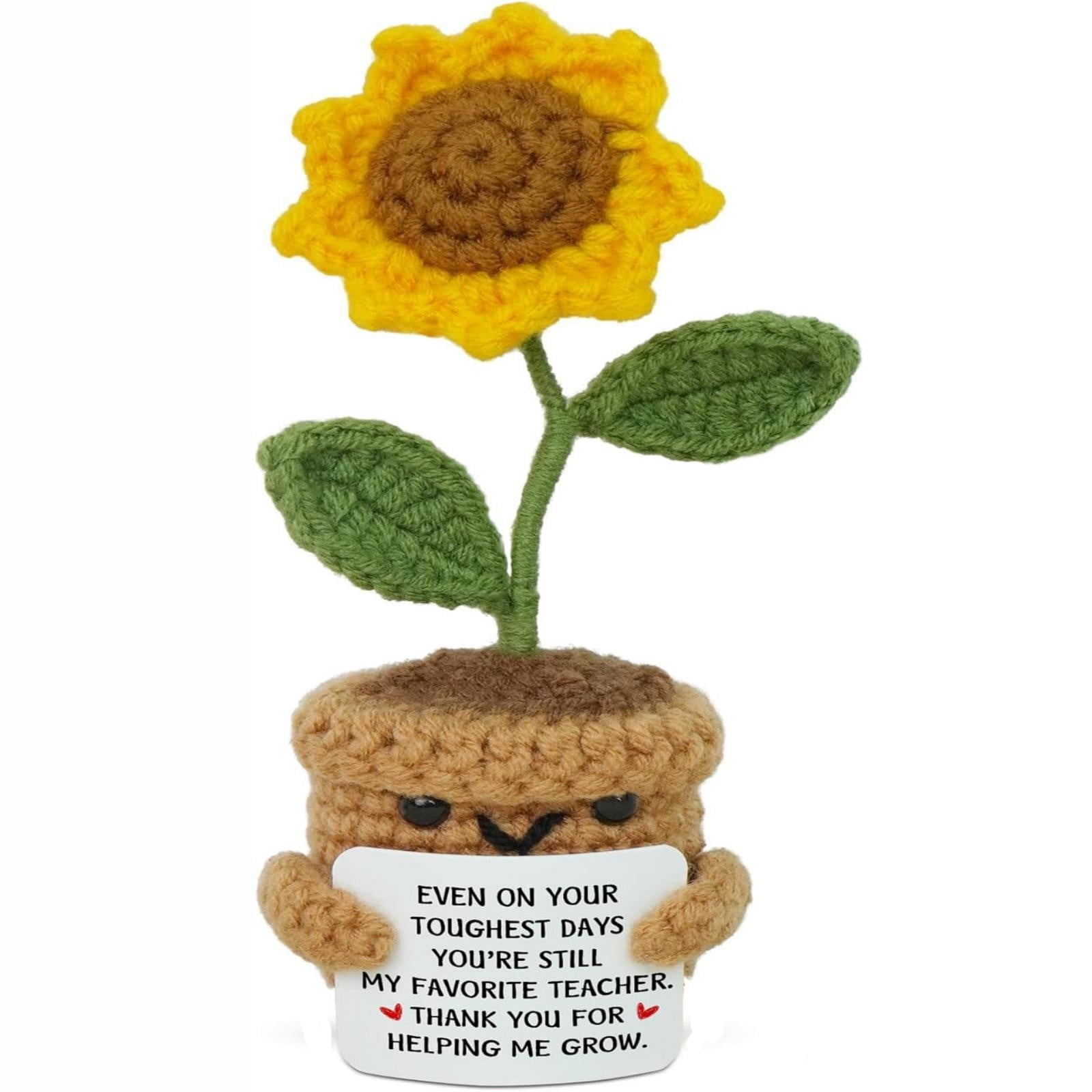 HEXMOZ Handmade Sunflower Crochet Gift With Encouragement Card - Positive Thank You Present For Teachers, Nurses, Coworkers - View #10