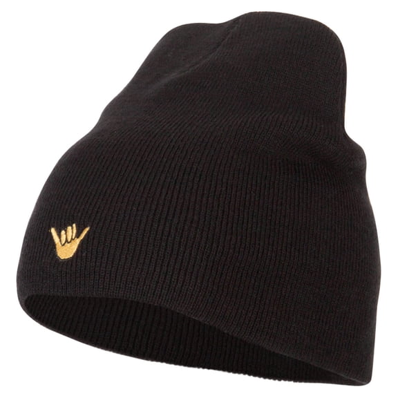 Mini Hang Loose Embroidered Short Beanie - Black OSFM