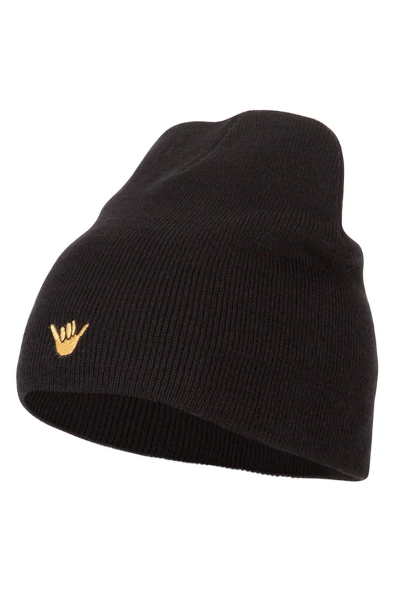 Mini Hang Loose Embroidered Short Beanie - Black OSFM