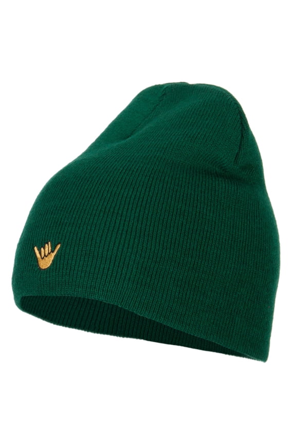 Mini Hang Loose Embroidered Short Beanie - Dk Green OSFM