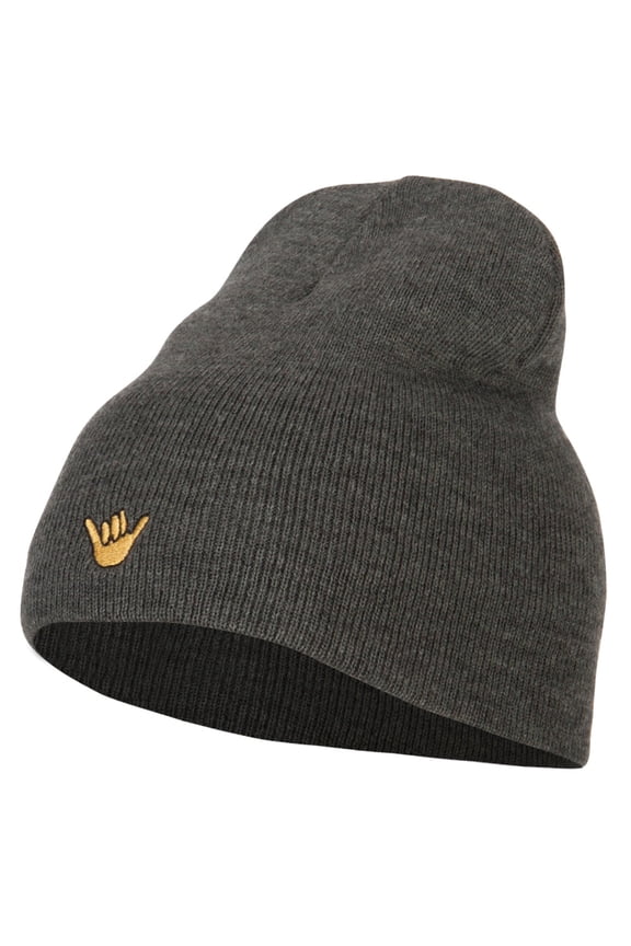 Mini Hang Loose Embroidered Short Beanie - Dk Grey OSFM