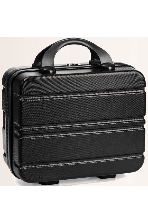 Mini Hard Shell Cosmetic Travel Case, Portable Makeup Train Case with Elastic Band Handle, Pressure-proof ABS Carrying Suitcase Toiletry Box for Travel, Camping, Black