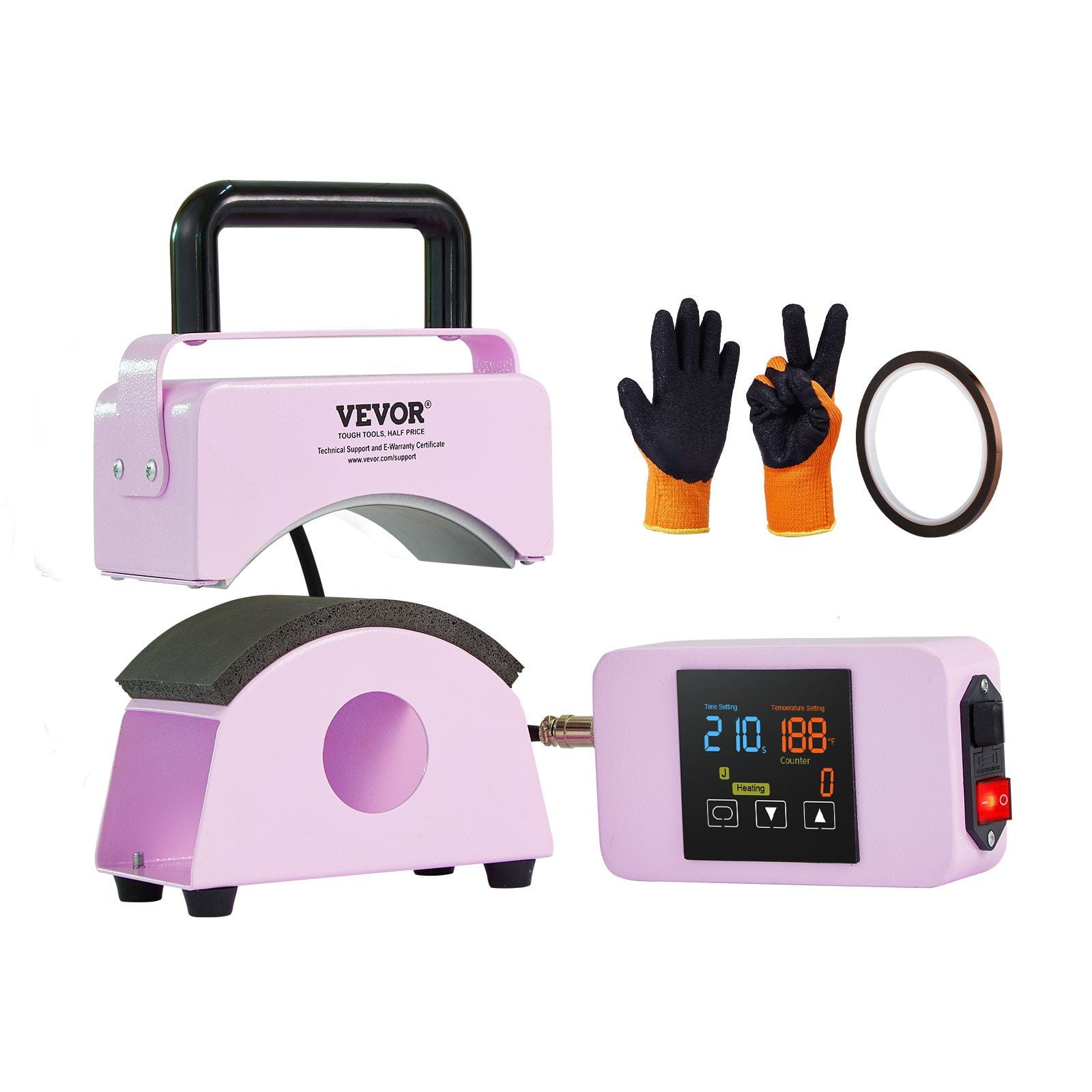 Mini Hat Heat Press Machine with 5.9x3.15 Inch Curved Plate Integrated Control Panel Safety Base Glove Auto ShutOff Purple