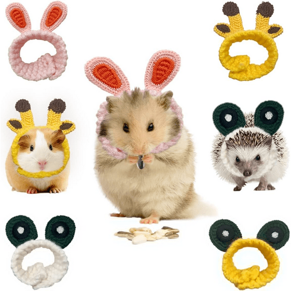 Mini Hat for Hamster Guinea Pig Knitted Cartoon Headwear for Small Animal Lizard Dragon Herret Snake Bird Rabbit