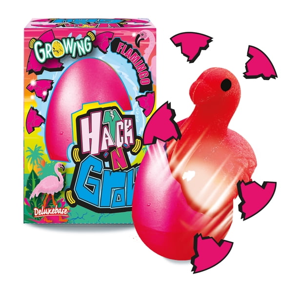 Mini Hatch 'N' Grow - Flamingo from Deluxebase. Small 2.5" Hatching Egg with Growing Flamingo Toy. Water Activated Surprise Egg Transforming Toy for Kids. Great Small Animal Toys for Party Favors.