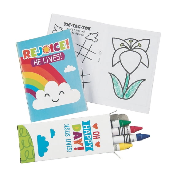 Fun Express - Mini He Lives Activity Sets for Easter - Stationery - Activity Books - Coloring Books - Easter - 12 Pieces