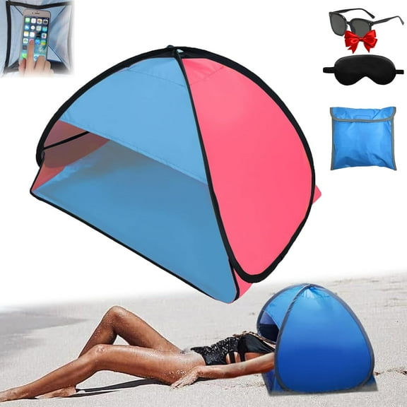 Mini Head Sun Shelter Tent,Pop up Beach Shade Sun with Windproof Design & Sun Protection,Top Phone Holder & Dual-Side Storage Pockets,Portable Automatic Shade Canopy for Beach Sunbathing