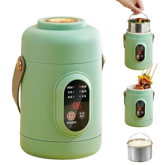 Mini Health Pot 500W Green, Portable Slow Cooker with Ceramic Non Stick Inner Pot and Steamer, 12 Hour Reservation Function for Soup Steaming