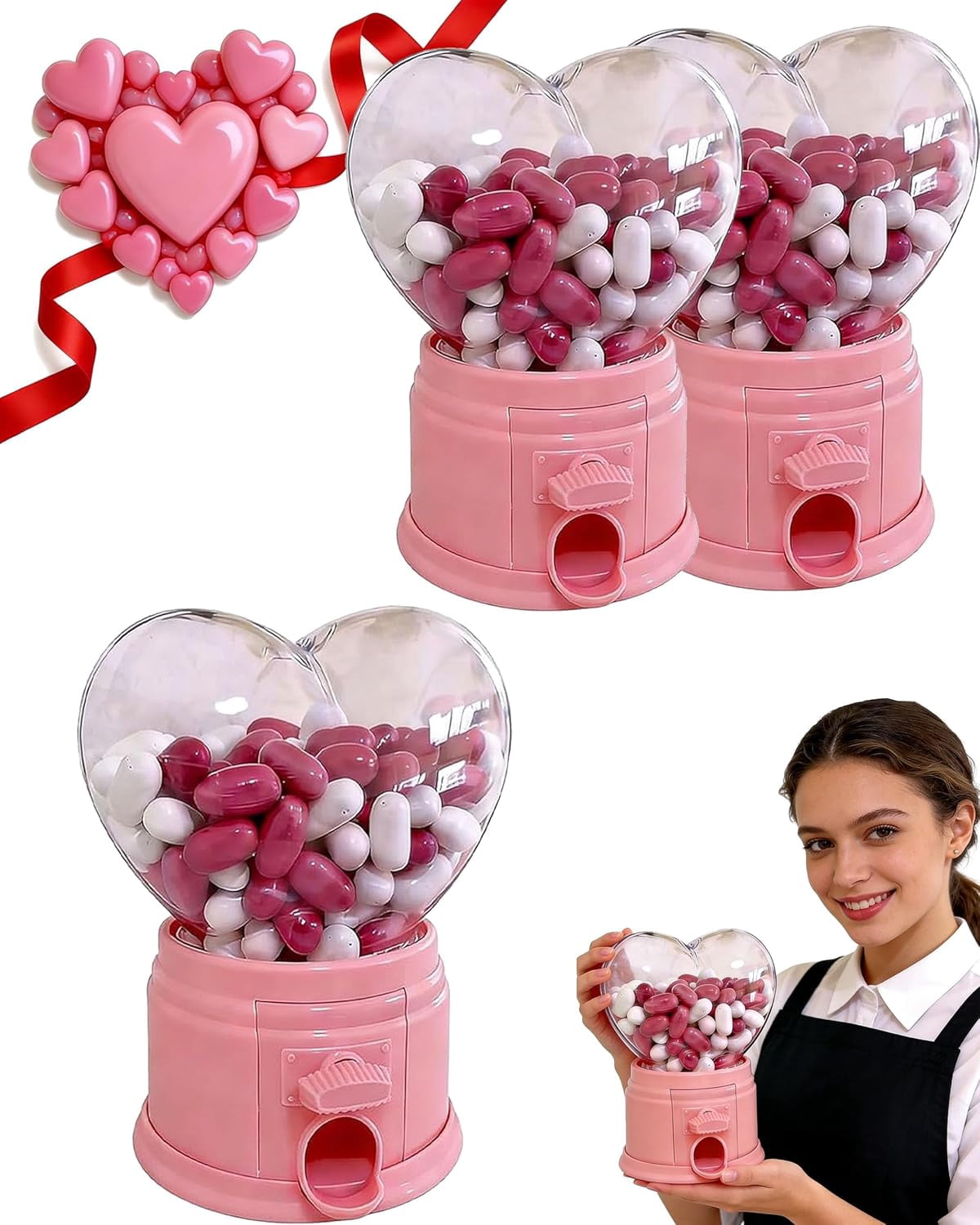 Sweet Machine Rings Mini Heart Candy Dispenser - 2027 New Valentine Candy Dispenser Machine ...
