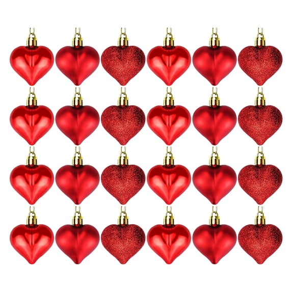 Mini Heart Ornaments, 24 Pack Heart Shaped Hanging Decor, 1.8 Inch Christmas Baubles, Mini Hanging Decoration for Valentine Wedding Anniversary Mother's Day Party Decor