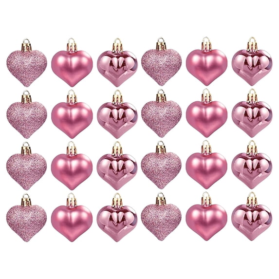 Mini Heart Ornaments, 24 Pack Heart Shaped Hanging Decor, 1.8 Inch Christmas Baubles, Mini Hanging Decoration for Valentine Wedding Anniversary Mother's Day Party Decor