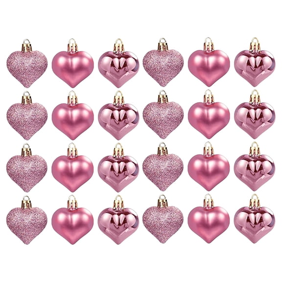 Mini Heart Ornaments, 24 Pack Heart Shaped Hanging Decor, 1.8 Inch Christmas Baubles, Mini Hanging Decoration for Valentine Wedding Anniversary Mother's Day Party Decor