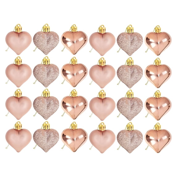 Mini Heart Ornaments, 24 Pack Heart Shaped Hanging Decor, 1.8 Inch Christmas Baubles, Mini Hanging Decoration for Valentine Wedding Anniversary Mother's Day Party Decor