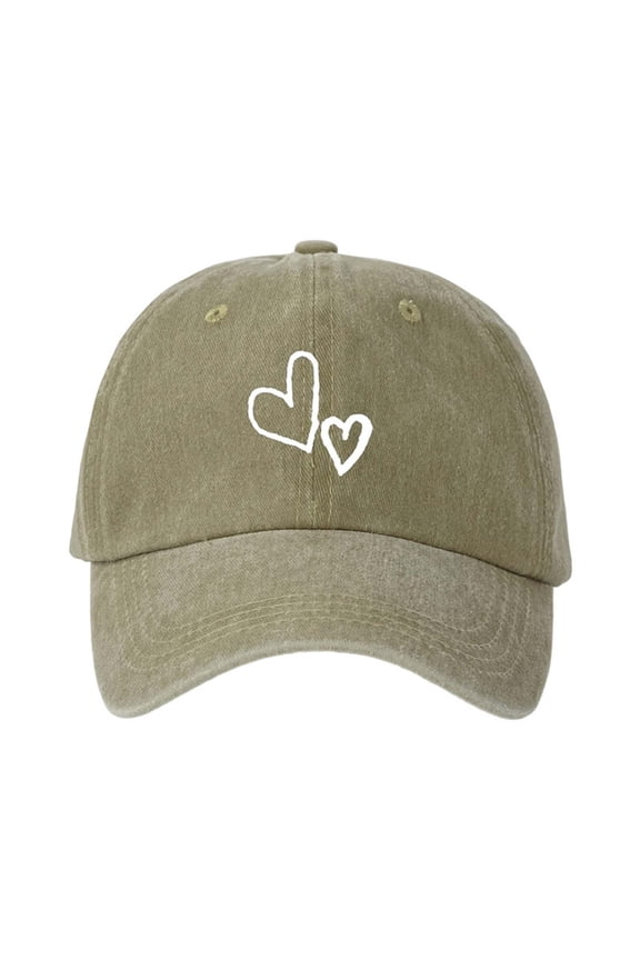 Mini Heart Pattern Printed Washed Baseball Cap Womens Sunscreen Adjustable Outdoor Hat Style V