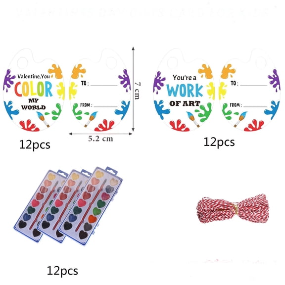 Mini Heart-Shaped Watercolor Paint Set For Valentine's Day,8 Colors With Brush & Card,Beginner-Friendly Easy To Use,Cute Festive Design,For Classrooms Art Parties Birthdays Student Gifts