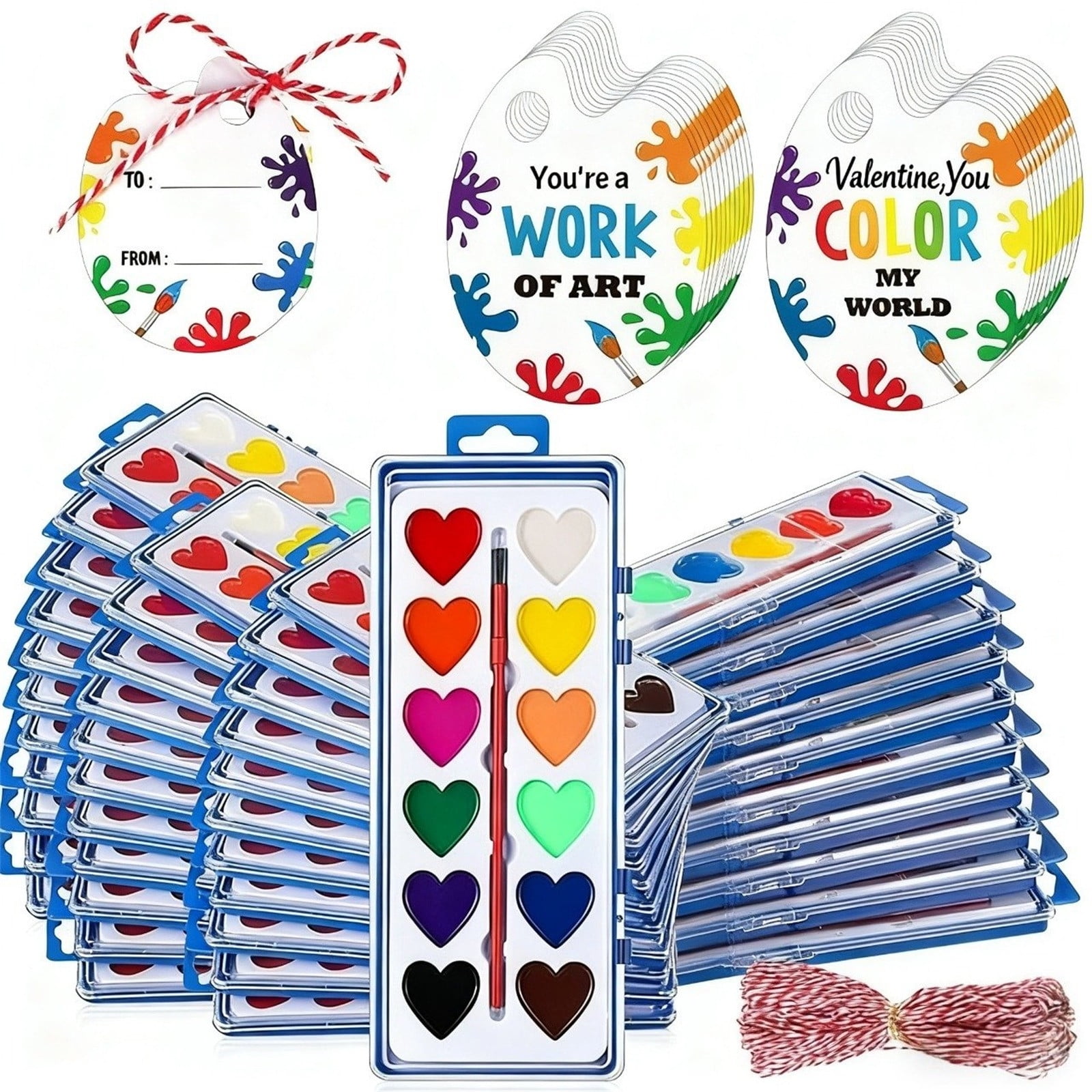 Mini Heart-Shaped Watercolor Paint Set for Valentine's Day, Complete Art Supplies Kit with Brush for Creative Projects and Artistic Gifts