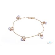 Mini Hearts with Beads Charm Bracelet in 14k White Rose and Yellow Gold
