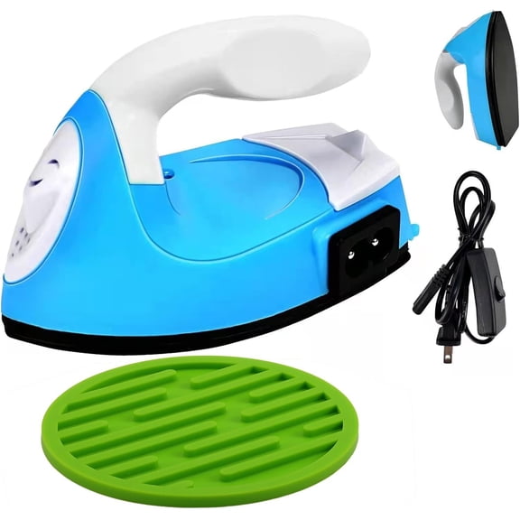 Mini Heat Press Iron Machine,Portable Mini Electric Iron,Small Heat Press Iron,Mini Iron Press for Clothes Shoes Bags Hats,Iron Press Machine for Heating Transfer,Silicone Pad Included (Blue)