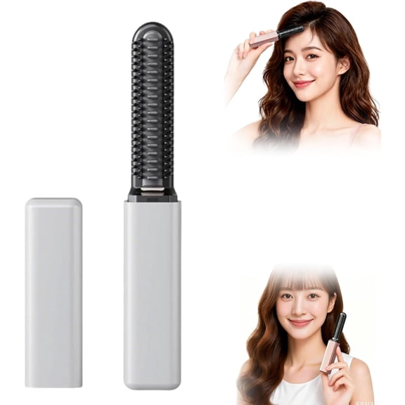 Mini Heated Bangs Comb, Portable Cordless Hair Straightening Brush, Fast Heat Styling Tool for Frizz Control, Root Lifting & Bangs Styling for Travel & Daily Use(White)