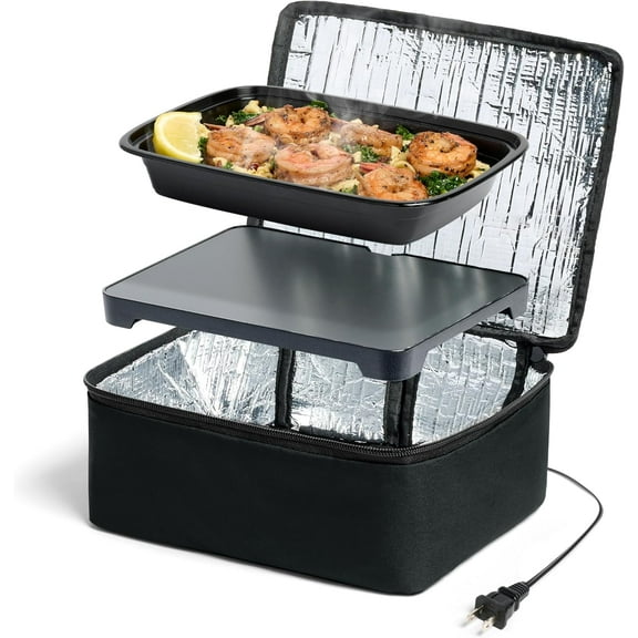 Mini Heated Lunch Box- Portable Electric Food Warmer for Men and Women - Great for Work, Office, and Construction - Cook, Reheat, and Eat on the Go - 120V - Black