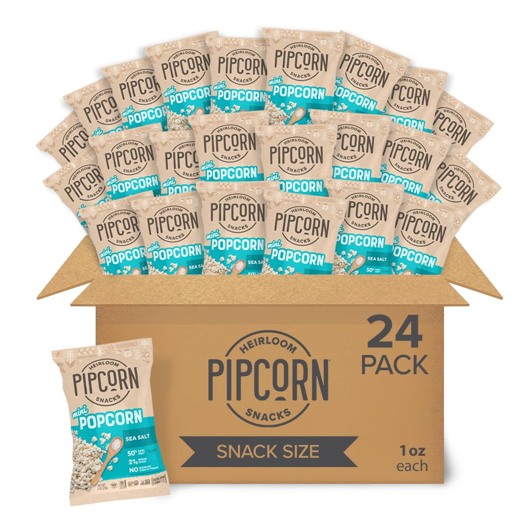 Mini Heirloom Popcorn by AIF4 Pipcorn Sea Salt,1oz 24pk Healthy