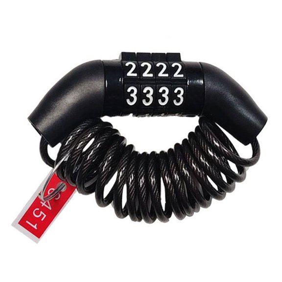 Mini Helmet Combination Lock, 1m Coiled Cable, 4-Digit Fixed Code, 40g, 1 Count